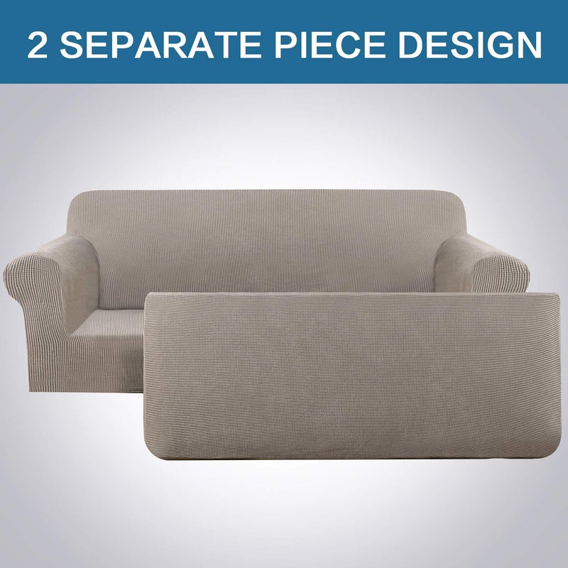 H.VERSAILTEX High Stretch Sofa Cover 2 Pieces Couch Covers Stylish Furniture Cover/Protector Soft with Spandex Jacquard Checked Pattern Fabric Suit for T Cushion/Box Cushion (Sofa 72"-88", Taupe) - Image 4